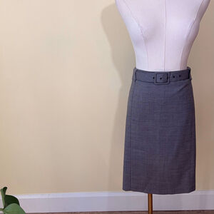 Tristan Women’s Wool Gray Plaid Belted Pencil Skirt SZ 14